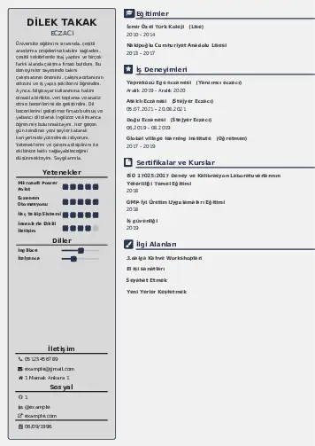 Eczacı CV Örnekleri cv indir